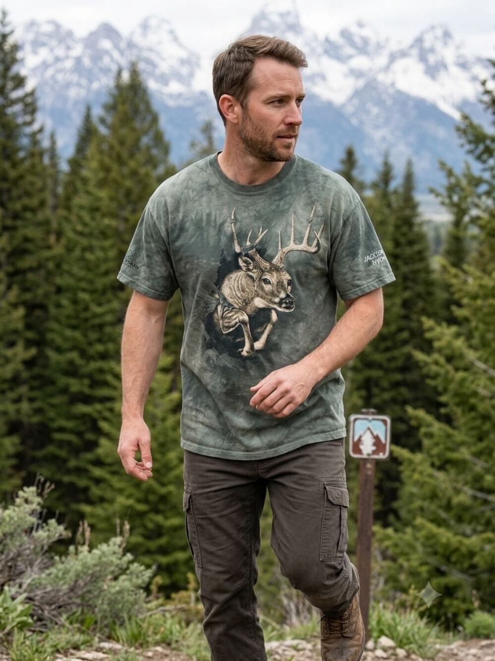 The Mountain Jackson Hole Wyoming Deer Buck Tie Dye T-Shirt Mens L